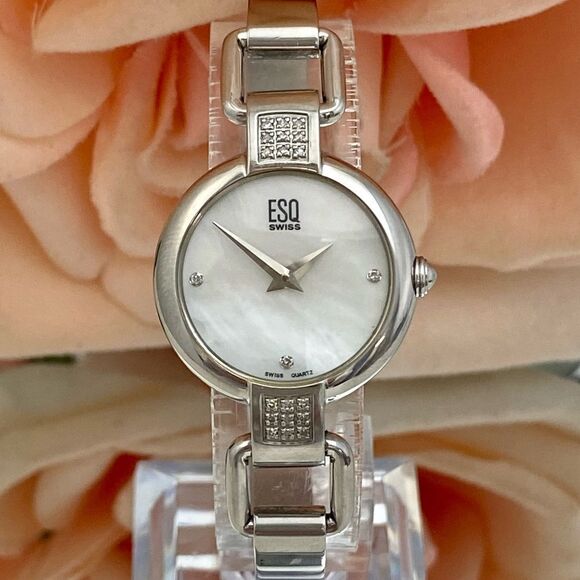 ESQ by Movado Diamond Accented Swiss Quartz Bangle Watch Mother of Pearl - Picture 4 of 14